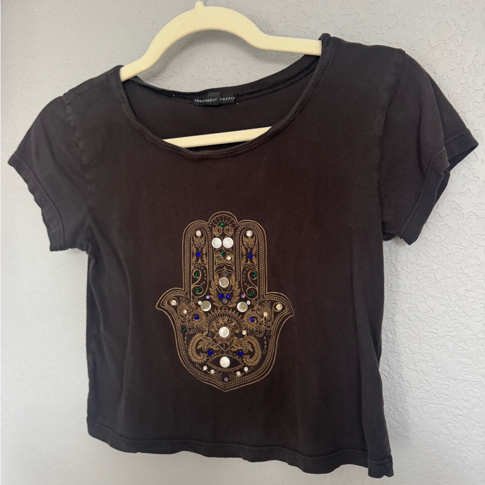Truly Madly Deeply Black Crop Top with Gold Embellishment